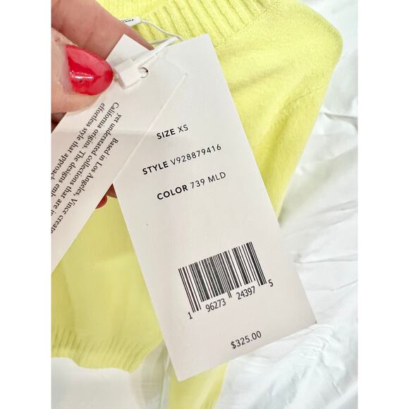 NWT Vince Wool Blend Long Sleeve V-Neck Cropped Pullover Sweater Neon Yellow XS - Picture 3 of 6